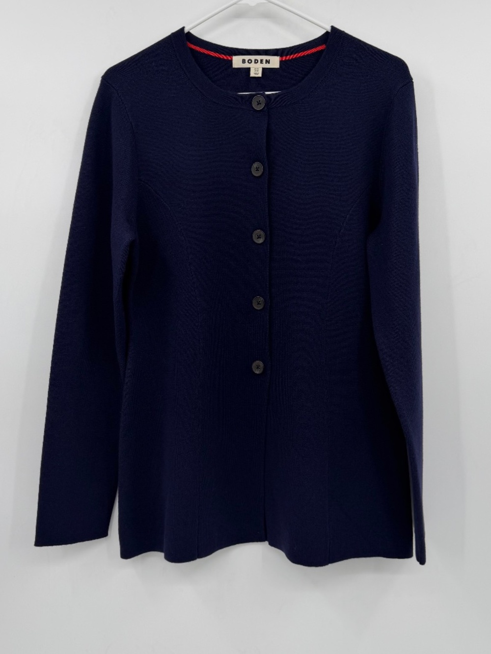 Boden Sweater Women 10 Navy Blue Button Up Long Sleeve Midweight Knit Career